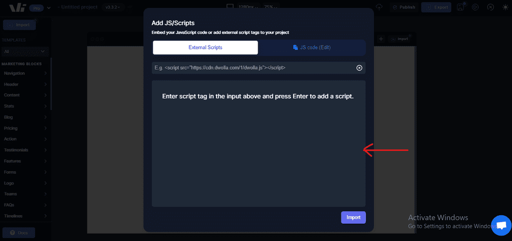 pasting external script