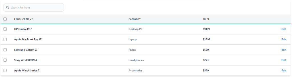 Tailwind css table search